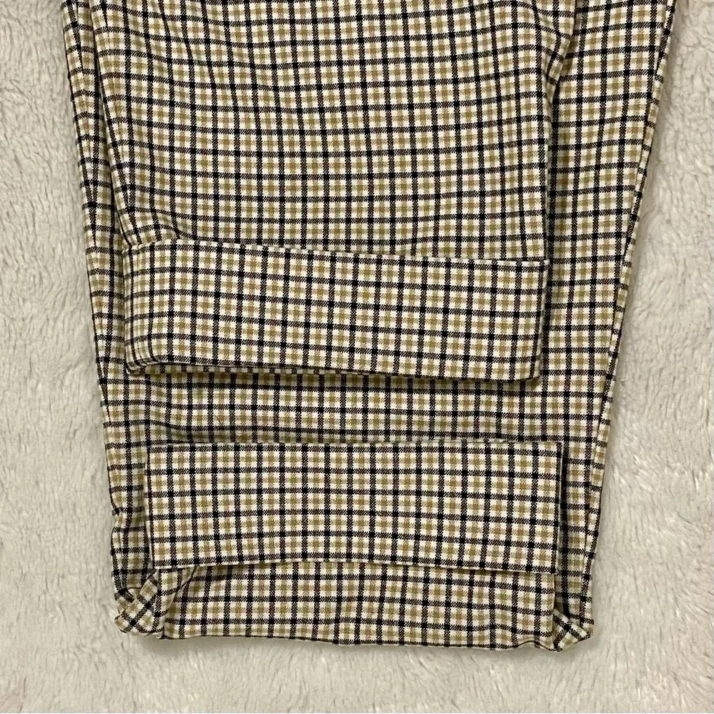 Banana Republic Plaid Cropped & Cuffed Trousers Women’s Size 4 White Black Tan